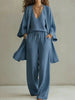 Women's V-Neck Cardigan Coat, Pocket Vest & Long Pants Three-Piece Set by FitiqueFit