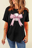 Black Baseball Bow Knot Print Round Neck T Shirt by Wild and Free Boutique