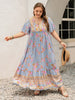 Pink Purple Plus Size Printed Flutter Sleeve Maxi Dress Elegant & Flowy Dress Unique Design by Stevvex
