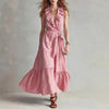 Women's V-Neck Sleeveless Lace-Up Panelled Maxi Dress – Wide Flare by FitiqueFit
