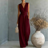 Women's Elegant V-Neck Sleeveless Jumpsuit – Waist-Cinching Straight Leg by FitiqueFit