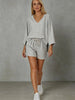Women's Loose V-Neck Long Sleeve Striped Shorts Set – Casual Leisure by FitiqueFit