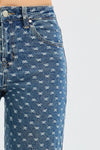Risen High Rise Wide Leg Bow Embroidered Jeans For Women