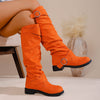 Pleated Flat-Bottom Western Cowboy Boots with Belt Buckle by FitiqueFit