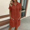 Women's Casual Loose Short-Sleeve Midi Shirt Dress – Button-Down by FitiqueFit