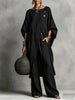 Women's Drop Shoulder Three-Quarter Sleeve Irregular Shirt & Pants Set by FitiqueFit