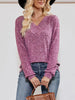 Ribbed Knit V-Neck Long Sleeve T-Shirt by Simply Love