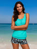 Women's Turquoise Patchwork Two-Piece Boyleg Swimsuit by FitiqueFit