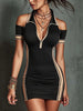 Women's Elastic Contrast Stripe Tight Mini Dress – High Waist Zipper by FitiqueFit