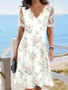 Women's Floral Lace Flounce Neckline High-Waist A-Line Midi Dress by FitiqueFit