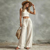 Women's Sleeveless Vest & Drawstring High-Waist Wide-Leg Pants Set by FitiqueFit