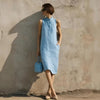 Women's Sleeveless A-Line Midi Dress – Solid Color Cotton Linen Casual by FitiqueFit