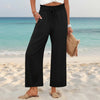 Women's Wide-Leg Cropped Pants with Lace Trim & Pockets by FitiqueFit