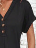 Elegant Button V-Neck Short Sleeve Dress Flattering Casual & Office Wear Simple Dress by Stevvex