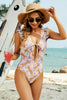 Cutout Animal Print Ruffled Wide Strap One-Piece Swimwear