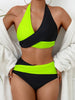 Bikini Black and White Contrast Color Criss Cross Neck 2 Piece Swimsuit for Women – Stylish Medium Stretch Two-Tone Bikini Set with Unique Neckline and Flattering Fit – Modern Swimwear for Beach Days, Pool Lounging, and Summer Escapes by Stevvex
