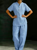 Three-Quarter Sleeve Shirt & Wide-Leg Pants Two-Piece Set – Solid Color Casual by FitiqueFit