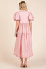 Ruffle Trim Puff Sleeve Tiered Babydoll Midi Dress – Fluttering, Sweet, Elegant, Feminine, and Trendy Babydoll Midi Dress with Ruffle Trim and Puff Sleeves by Stevvex