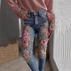 Womens Denim Jeans Womens Trousers With Colorful 3D Floral Prints by My Store