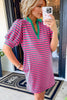 Pink Striped Collar Puff Sleeve Mini Tee Dress Chic & Casual Statement Piece Simple Women Dress by Stevvex