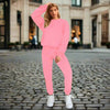 👚 Women's Solid Color Round Neck Pullover Sweatshirt & Pants Set by FitiqueFit