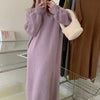 New Korean Style High Collar Solid Color Over-the-knee Knitted Dress