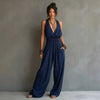 Women's V-Neck Halter Jumpsuit – Sleeveless Open Back Waist-Cinching by FitiqueFit