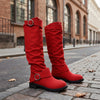 Pleated Flat-Bottom Western Cowboy Boots with Belt Buckle by FitiqueFit