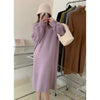 New Korean Style High Collar Solid Color Over-the-knee Knitted Dress