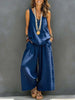 Women’s Cotton Linen Sleeveless Tank Top and Wide-Leg Pants Set by FitiqueFit