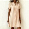 Women's Printed Button-Up Stand Collar Midi Dress – 3/4 Sleeve Loose Fit by FitiqueFit