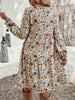 Tiered Floral Round Neck Long Sleeve Dress Elegant Summer Lightweight Breathable Dress by Stevvex