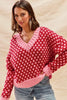 SO ME Color Block Textured Christmas Sweater V Neck Top by FitiqueFit