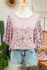 Pink Contrast Floral Patched Flowy Half Sleeve Blouse by Wild and Free Boutique