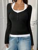 Contrast Long Sleeve Fake Two-Piece T-Shirt by Simply Love