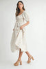 Floral Drawstring Detail Puff Sleeve Midi Dress – Romantic Floral Midi Dress, Ruched Drawstring Dress, Feminine Puff Sleeve Dress, Trendy Garden Party Dress For Summer by Stevvex