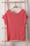 Pink Solid Loose Knit Short Dolman Sleeve Sweater