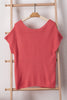 Pink Solid Loose Knit Short Dolman Sleeve Sweater