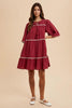 Tassel Contrast Trim Tie Neck Half Sleeve Tiered Dress – Bohemian-Inspired Dress with Tassel Details, Adjustable Tie Neck, and Tiered Design for a Flowing, Feminine Silhouette by Stevvex