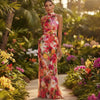 Floral Strapless Chiffon Maxi Dress – Elegant High-Waist A-Line Long Dress for Women by FitiqueFit