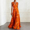Tulip Print V-Neck Sleeveless Maxi Dress – Floral Chiffon by FitiqueFit