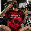 Red off the rails embroidered tie dye T-shirt by Madness & Mayhem LLC