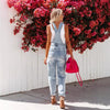 Women's Cropped Ripped Denim Overalls – Streetwear Strap Bib Jeans by FitiqueFit