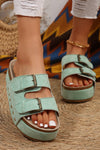 Beige Suede Buckle Decor Corky Platform Sandals