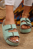 Beige Suede Buckle Decor Corky Platform Sandals