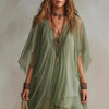 Women's V-Neck Chiffon Batwing Sleeve Boho Resort Dress by FitiqueFit