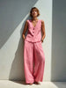 Linen Blend V-Neck Buttoned Vest & High-Waist Wide-Leg Pants Set – 5 Colors S–3XL by FitiqueFit