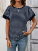 Striped Ribbed Knit Short Sleeve T-Shirt by Simply Love