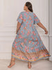 Pink Purple Plus Size Printed Flutter Sleeve Maxi Dress Elegant & Flowy Dress Unique Design by Stevvex