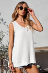Black Scoop Neck Waffle Knit Splicing Flowy Vest